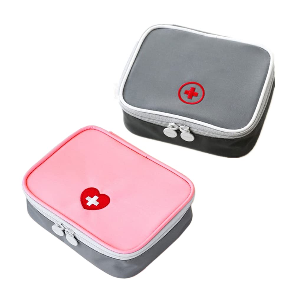 CaiYuanGJ Medicine Bag, Pack of 2 Small Portable First Aid Bags, Waterproof, Grey/Pink, Casual