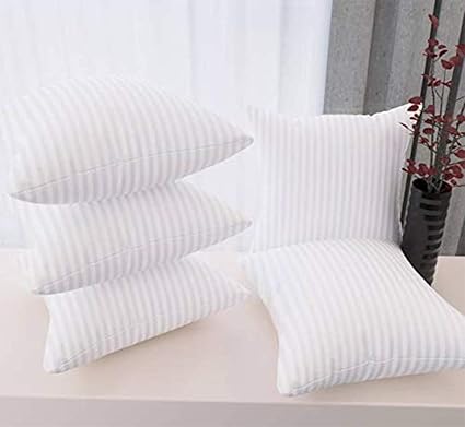 Cloth Fusion Microfiber Satin Striped Cushion Filler, (12x12) Inches, White- Pack of 5