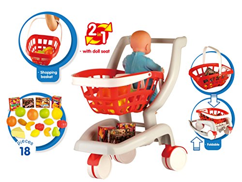 toy shopping cart with doll seat