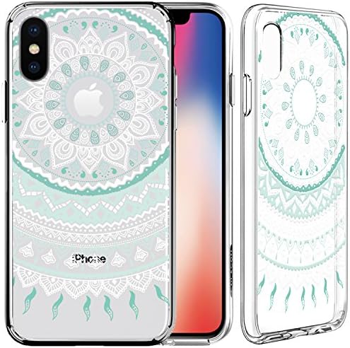 ZUSLAB Case Compatible with Apple iPhone Xs Case (2018) / iPhone X Case (2017), Slim Hybrid Crystal Clear PC Back TPU Bumper , Anti-Shock Protective Cover - Mint Mandala