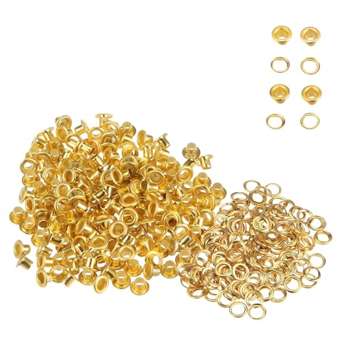 WedDecor 3mm Gold Eyelets Grommets with Washer, Durable, for Clothes and Leather Crafts in Arts and Sewing Projects, Bags, Scrapbook, 100pcs