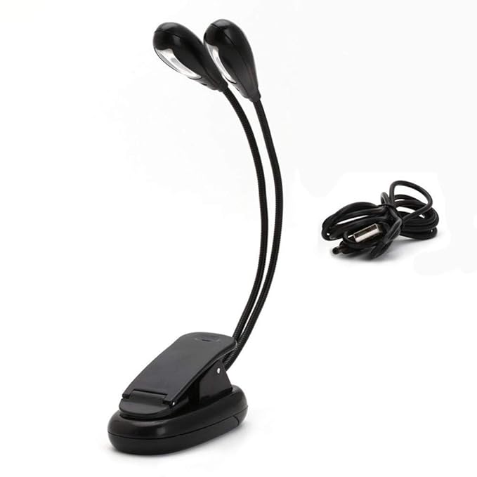 Asuvi Plastic Dual Flexible Neck LED Book Reading Light Lamp with Clip (Black)