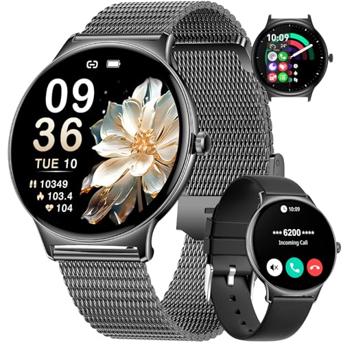 LIGE Women's Smart Watch with Bluetooth Call, 1.43 Inch AMOLED Ultrathin, 120+ Sports Modes, Message Reminder, 24H Heart Rate Monitor, Sleep Monitor, Calories, Pedometer, Android iOS, Black