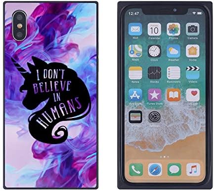 Purple Unicorn iPhone Xs iPhone X Case, Soft Flexible TPU Back Cover Rectangle Case Compatible with iPhone Xs iPhone X (Black)