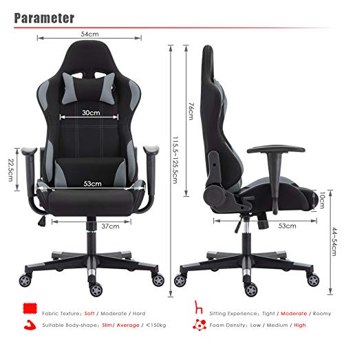 IntimaTe-WM-Heart-Silla-Gaming-Tela-Silla-Gamer-Ergonomica-Silla-con-Respaldo-Alto-Oficina-Silla-Computadora-Giratoria-Altura-Ajustable-y-Mecanismo-de-Inclinacion-Flexible-Gris
