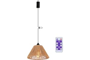 ECOGEHEN Battery Operated Pendant Light Outdoor Chandelier for Gazebo Hanging Lamp with LED Bulbs Rattan Shade Lantern for Porch Patio Backyard Bedroom Kitchen Decor Powered by 4*AA Batteries