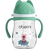 Oberni Tritan Sippy Cup, 270ml/9oz Baby Water Drinking Bottle with Removable Handle and Strap, Leak-Proof Training Cup for 12M+/1 Years+ Toddlers, Green/Pack of 1
