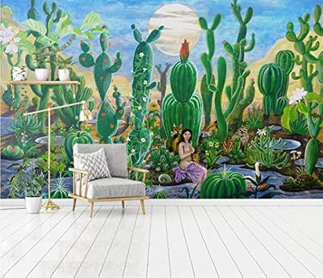 Amazon Qudmst 3d風景壁紙写真シールおしゃれる人気の貼っ北欧手描き絵画熱帯植物サボテンリビングルームの寝室の背景壁紙壁画 350x245cm Diy 工具 ガーデン