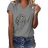 Womens Be Kind Graphic Tees V Neck Cute Printed Summer Casual T Shirts Tops