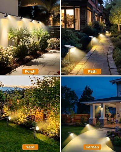 btfarm Set of 8 Solar Outdoor Spotlights, 72 LED Waterproof IP65, Solar Light with 3 Lighting Modes, 120° Adjustable Solar Outdoor Spotlight for Garden, Pathway, Pathway, Warm White