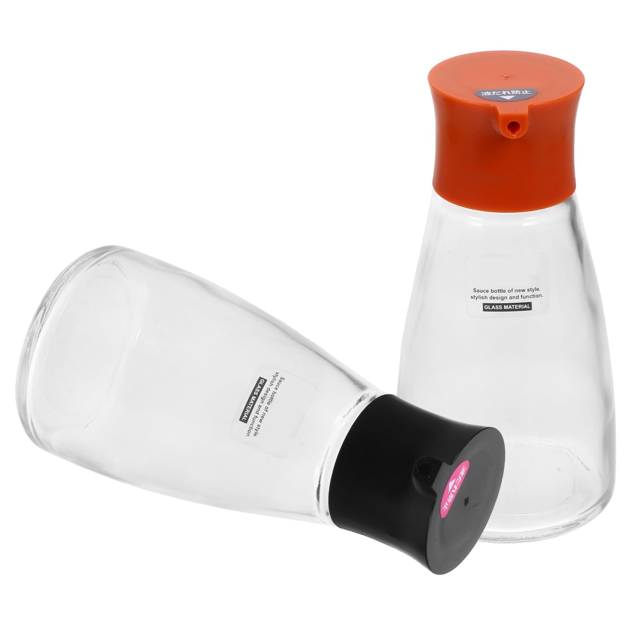 Cabilock 2Pcs Glass Oil Dispenser Bottle,Cooking Container Bottle Oil Pot Soy Sauce Seasoning for Kitchen Restaurant(Black+Orange)