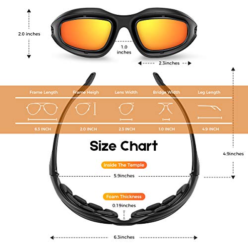 BELINOUS Safety Glasses, Polarized Motorcycle Riding Glasses Goggles Sunglasses Accessory for Men Women, 4 in 1 Copper Smoke Clear Yellow Lenses, Black Frame, Cycling Driving Hunting Fishing Shooting