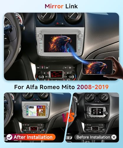 Hodozzy Carplay Car Radio for Alfa Romeo Mito 2008-2016.7 Inch Bluetooth Car Stereo with Android Car/WiFi/GPS/RDS/FM/USB+Reverse Camera