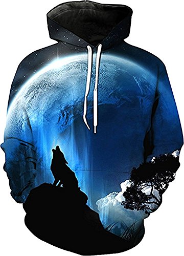 BeautifulTimes Unisex Realistic 3D Wild Animals Printed Pullover Hoodie Hooded Sweatshirt, Wolf2, XX-Large