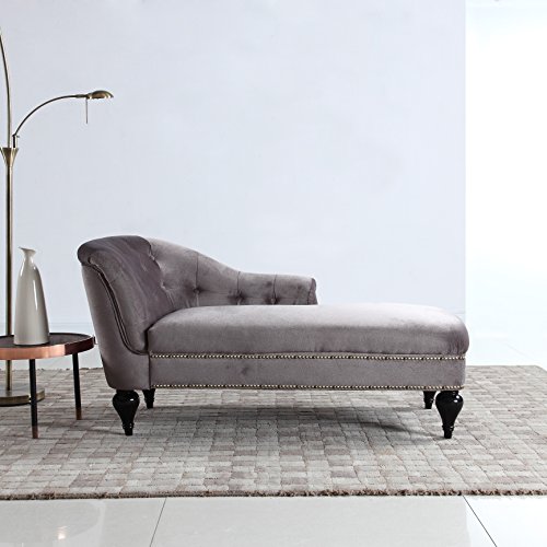 Divano Roma Furniture Modern and Elegant Kid's Velvet Chaise Lounge for Living Room or Bedroom (Light Grey)