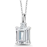 Gem Stone King 2.56 Cttw White Moissanite Pendant Necklace For Women | 925 Sterling Silver | Gemstone Birthstone | Emerald Cut 9X7MM | With 18 Inch Silver Chain