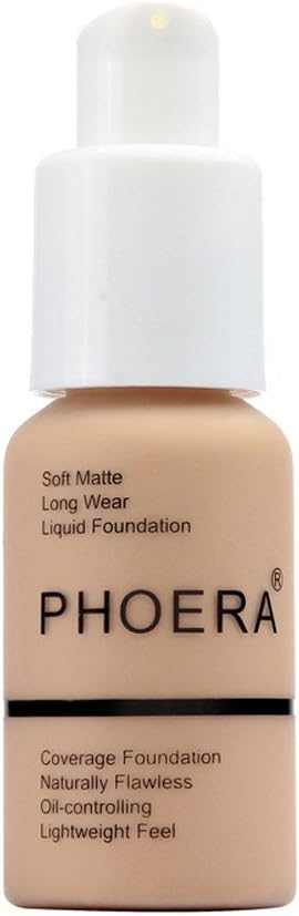 New 30ml PHOERA Matte Oil Control Concealer Liquid Foundation Cream Long Lasting Waterproof Cover Full Coverage Soft Brighten Long Wear Lightweight Feel Naturally Flawless All Day (104)