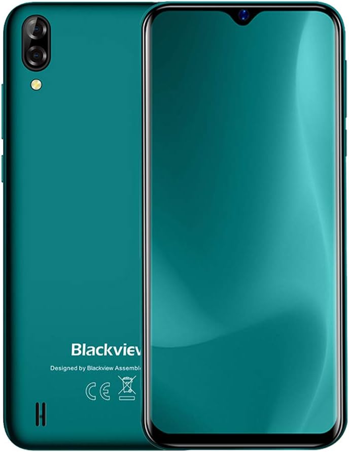【2019】Blackview A60 3G Android 8.1 DUAL SIM-Free Mobile Phones - 6.1 inch (19.2:9) Full Screen view unlocked smartphone, Quad core 1.3GHz 1GB+16GB, 5MP+13MP dual camera, 4080mAh battery, GPS - Green