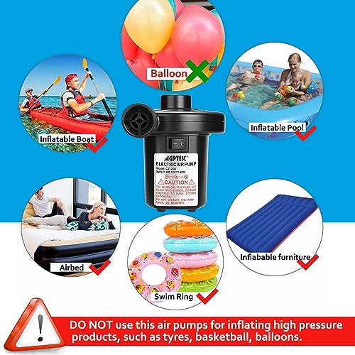 AGPTEK Electric Air Pump with 3 Nozzles, 110V AC/12V DC, Portable Quick