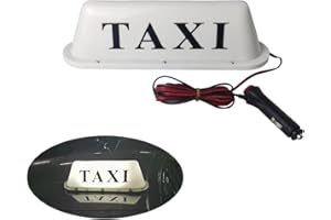 FUNGNLY 12V TAXI Sign Light For Car,3-Meter Connecting Line TAXI Cab Roof Top Illuminated Sign,Waterproof TAXI Sign Light With Magnetic Base.White Light And White Shell TAXI Light