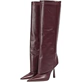 Vertundy Women's Fold Over Boots - Pointed Toe Stiletto Heel Slip On Knee High Boot Fashion Sexy Dress Boot