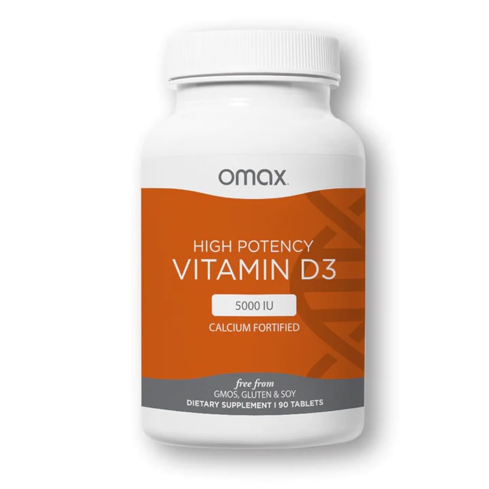 Omax3 Vitamin D3 5000 IU + Calcium, 90-Day Supply, Strong Bones, Muscles & Joints, Heart Health, Immunity, Non GMO, No Gluten, No Soy (New Packaging) - 90 Tablets (90)