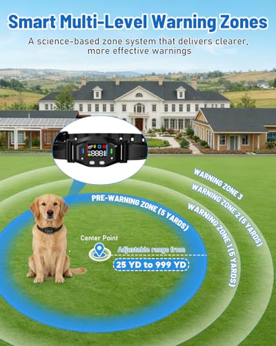 LINCAE GPS Wireless Dog Fence, Electric Dog Collar Fence & Perimeter Containment System, IPX7 Waterproof Collar, 25–999 Yards Radius, Beep Vibration Shock Correction, for Dogs Over 18 lbs