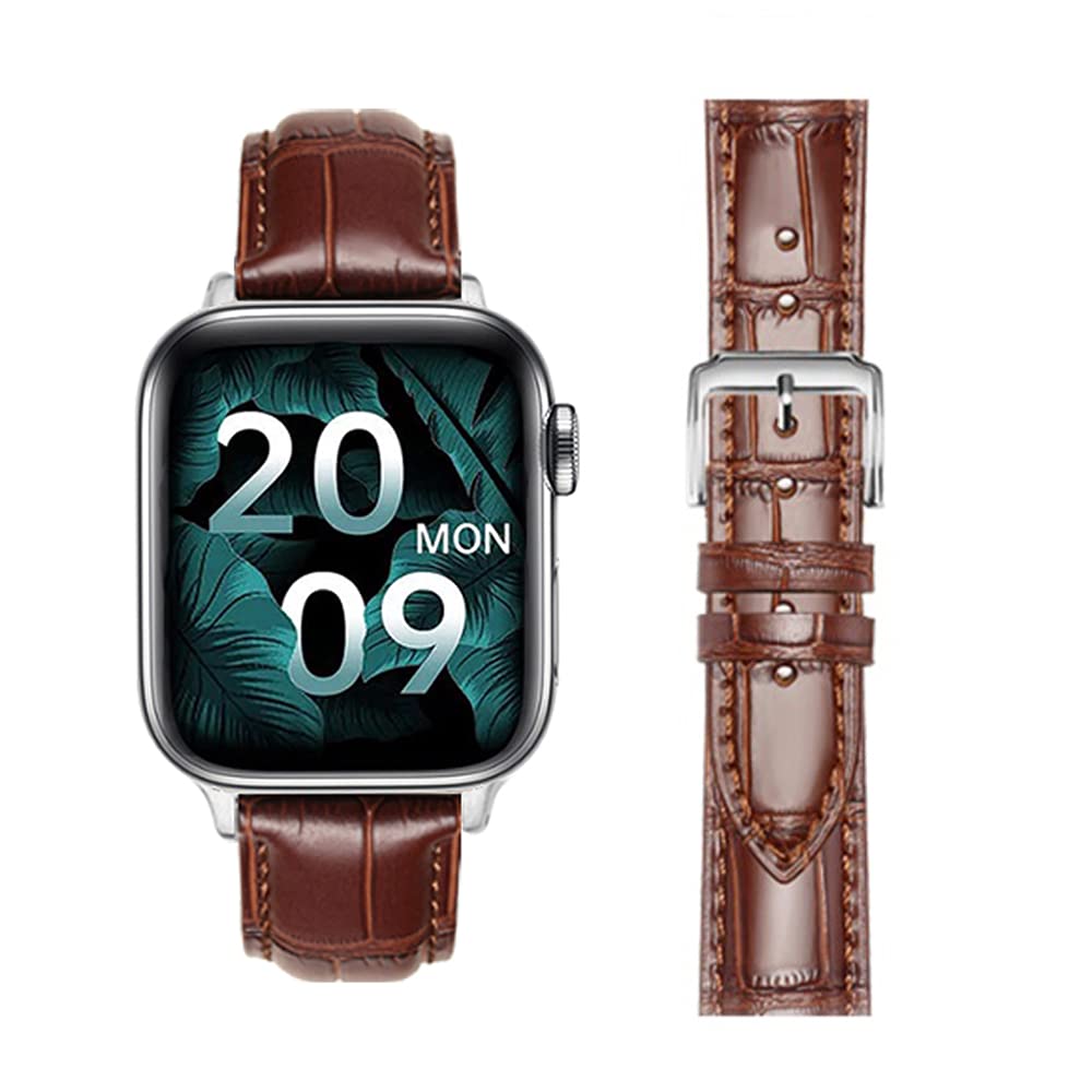 MUENShop Compatible with Apple Watch Leather Brown Strap 42mm/44mm/45mm Replacement Wristband for iWatch (42mm/44mm, Cowhide Brown) — image 1