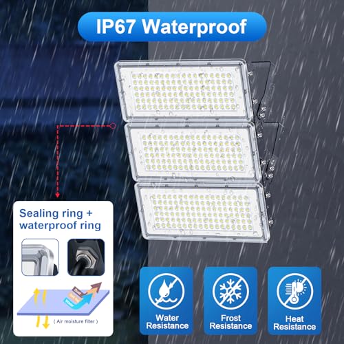 300W Outdoor LED Spotlights – 2 Pieces 30000LM Super Bright Outdoor LED Projector with Transformer, Floodlight Cool White 7000K, IP67 Waterproof Outdoor Light for Garage, Patio, Stadium, Factory