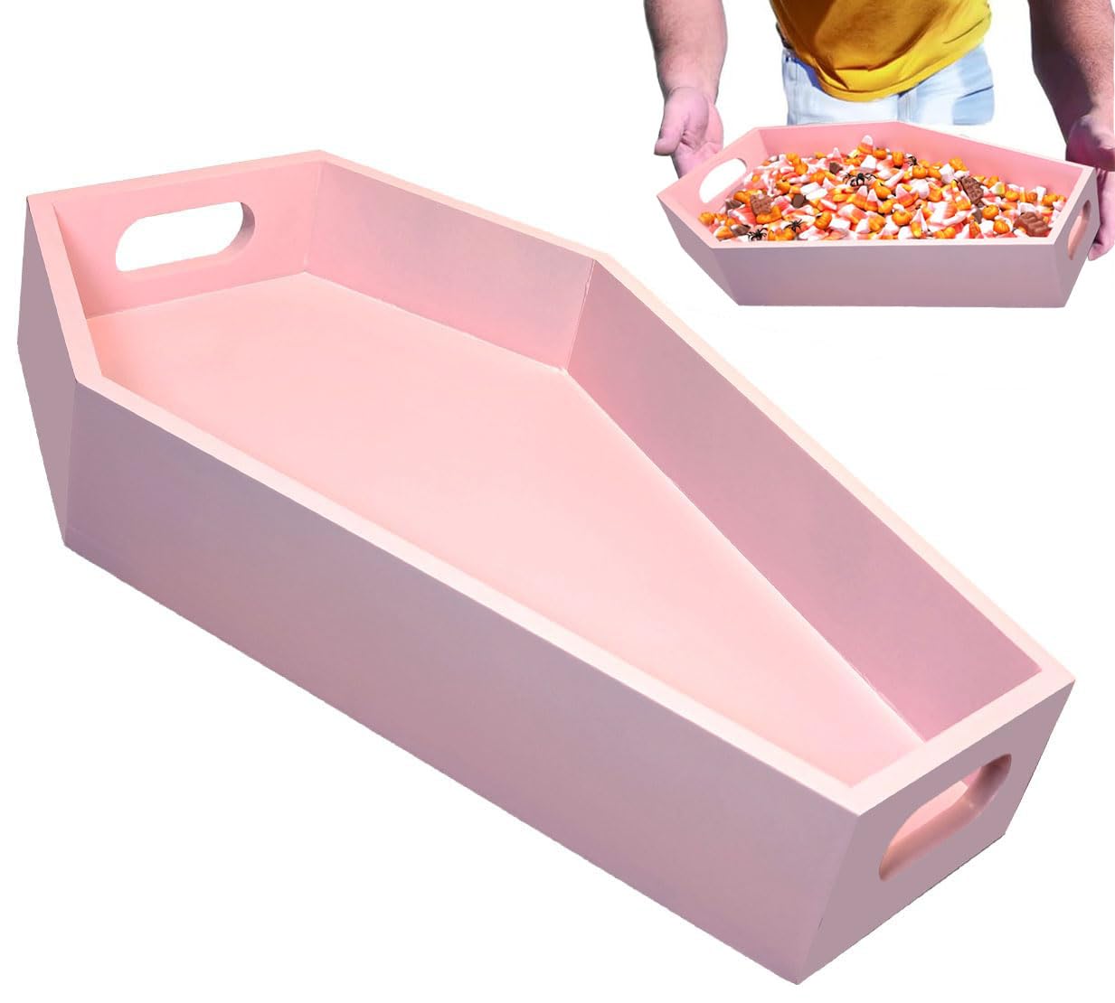 Photo 1 of Pink Halloween Decor - Coffin Tray 14.2'' Tall Halloween Decorations for Her - Sturdy Reusable Girly Pastel Goth Room - Spooky Gothic Home