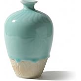 Celadon Ceramic Bud Vase - Hand-Signed Artisan Bud Vase with Premium Gift Box - 7" Tall Sage Green Longquan Porcelain (Tablet