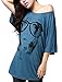 Allegra K Women Short Batwing Sleeve Portrait Pattern Loose Fit Tunic Top, Navy Blue, Small / US 6