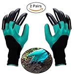 Opard Garden Genie Gloves 2-Pack Waterproof Gardening Gloves Both Hands with Claws for Digging, Spreading Soils, Raking, Rose Pruning (2-Pack Free Size)