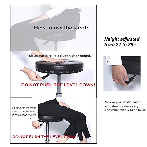 Kaleurrier Stools with Wheels,Rolling Swivel Hydraulic Adjustable Height Heavy Duty Metal Cushioned 400 lbs. Capacity High Stool Chair for Salon Home Kitchen Massage Office Clinic Medical Lab,Black - Thumbnail 6