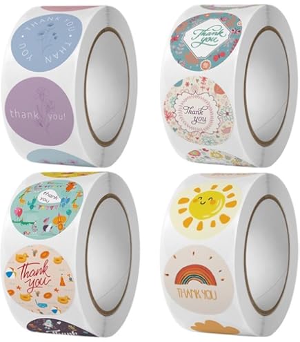 LJFEA Thank You-stickers, rond, zelfklevend, bruiloft, gastgeschenken, decoratie voor verjaardag, doop, communie, vormsel (bloemen bladeren