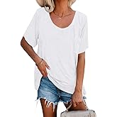 Womens Tunic T Shirts Short Sleeve Round Neck Soft Loose Shirts Summer Casual Tops with Pocket