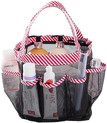 okroo Shower Tote with Extra 9th Pocket Shower Caddy Organizer with Quick Dry, Durable Polyester Mesh. Ideal for College Dorm, Communal Bathroom, Gym, Swimming Pool, Camping (Red)