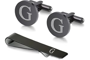 WIGERLON Initial Cufflinks and Tie Clip Set for Men,Stainless steel Letter Cuff Links and Tie Bar Set gift for Father Husband Son Boyfriend