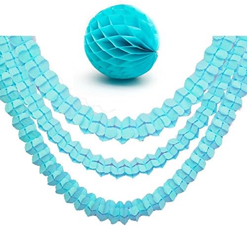 Hanging Garland Four-Leaf Tissue Paper Flower Garland Reusable Party Streamers with Bonus Honeycomb Ball - Best for Blue Baby Shower Party Decoration -9 Pack Set (Light Blue)