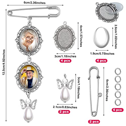 TERRIFI 2 Pcs Wedding Bouquet Photo Charm DIY Pin Brooch Making Kit Double Lacy Frame Wedding Charm 18 x 25 mm Oval Glass Cabochons Picture Frame with Pendant for Holiday Craft Use