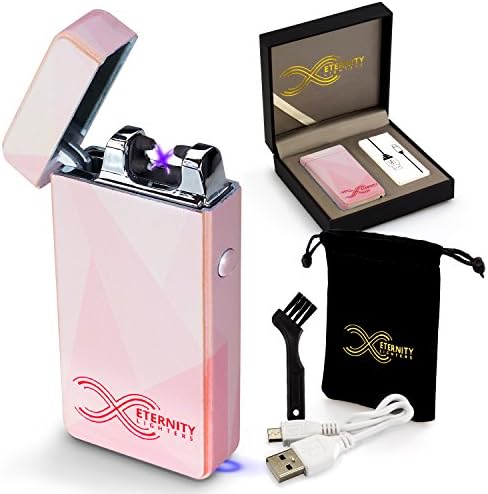 ETERNITY Lighters Flameless Electronic Rechargeable Windproof Premium Survival or Candle Lighter with Dual Arc, USB Cord, Brush, and Bag in Gift Box