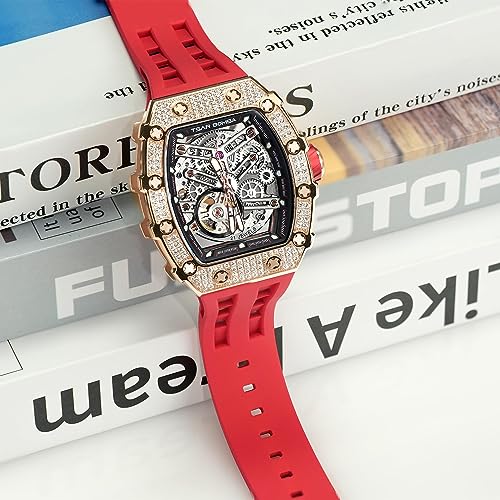 TSAR BOMBA Men's Automatic Watch Skeleton Watch Luxury Barrel Mechanical Watch 50m Waterproof Analog Watch