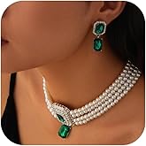 CRUSH CR Pearl Choker Necklace for Women Earring&Necklace Set Fashion Gemstone Crystal Necklace for Party and Wedding