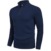 COOFANDY Men's Quarter Button Sweater Mock Neck Textured Knitted Pullover