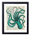 Blue Octopus Upcycled Vintage Dictionary Art Print 8x10