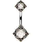 Antique Gold Plated Ornate Filigree Metallic White Gem Center Belly Button Navel Ring