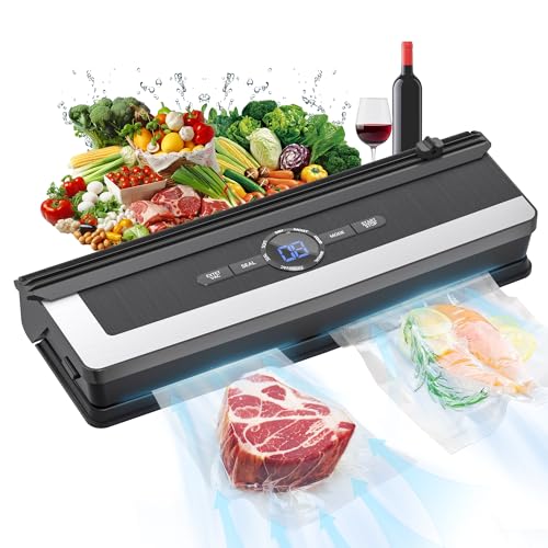 5-in-1 Vacuum Sealer with Cutting Function, 85 Kpa Vacuum Sealer for Meat, Vegetables & Cooling, with Digital Timer and 5 Vacuum Bags, for Kitchen and Long-Term Storage