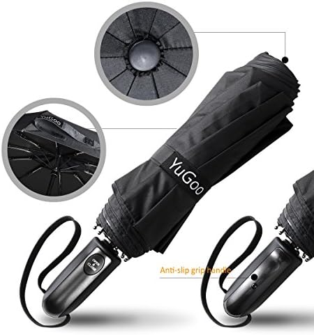 Yugoo Auto Umbrella Automatic Open Close 10 Ribs 210T Waterproof Windproof Anti-UV Umbrella Canopy with Anti-Slip Handle - 47.3 Inches Black