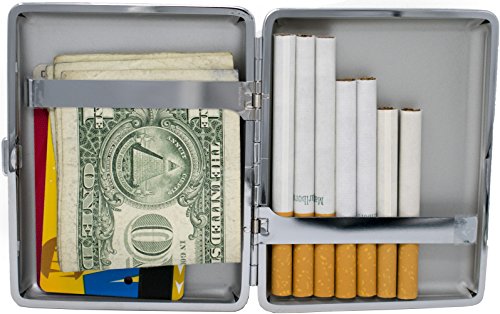 Leather Nickle-Plated Metal Cigarette Herbal Cigarette Cigar Tobacco Carrying Stash Storage Case (100s, Black Smooth)