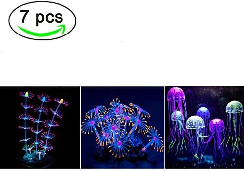 Yuxier Fish Tank Glowing Coral Aquarium Decor Glowing Jellyfish Silicone Strip Artificial Coral Plants (7 pieces)